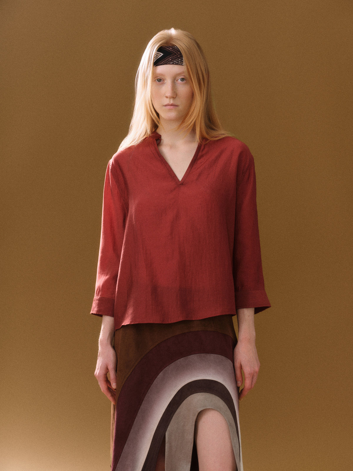 Terracotta Tie-Neck Blouse
