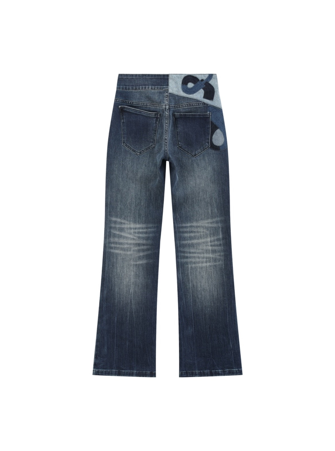 Indigo Abstract Patch Wide-Leg Jeans — back view
