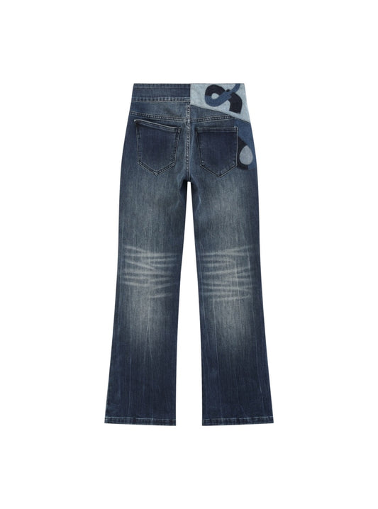 Indigo Abstract Patch Wide-Leg Jeans — back view