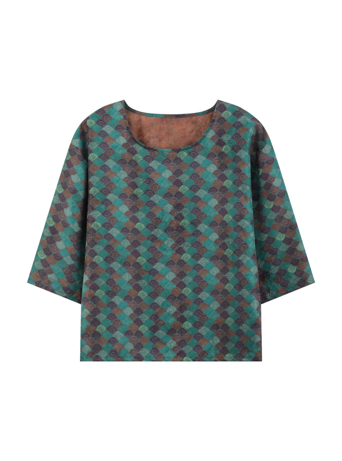 Teal Motif Wide-Sleeve Top — front view