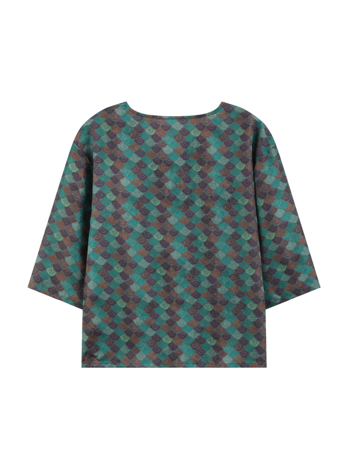 Teal Motif Wide-Sleeve Top — back view
