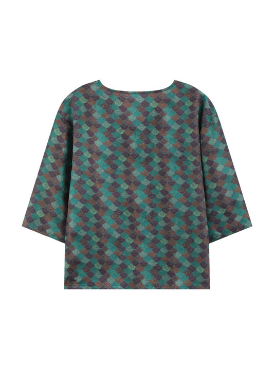 Teal Motif Wide-Sleeve Top — back view
