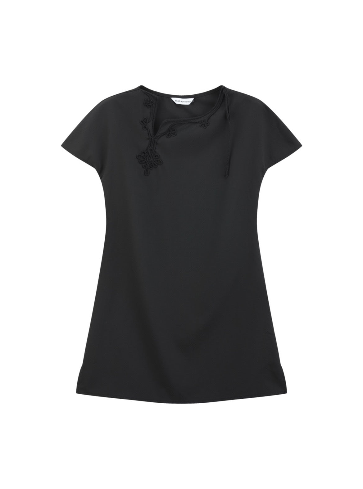 Black Asymmetric Knot-Neck Top — front view