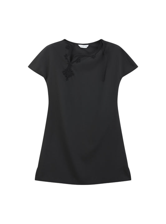 Black Asymmetric Knot-Neck Top — front view