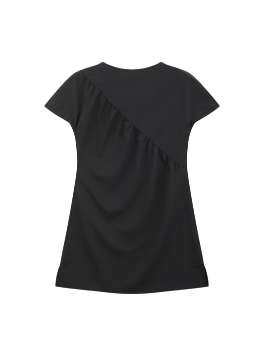 Black Asymmetric Knot-Neck Top — back view