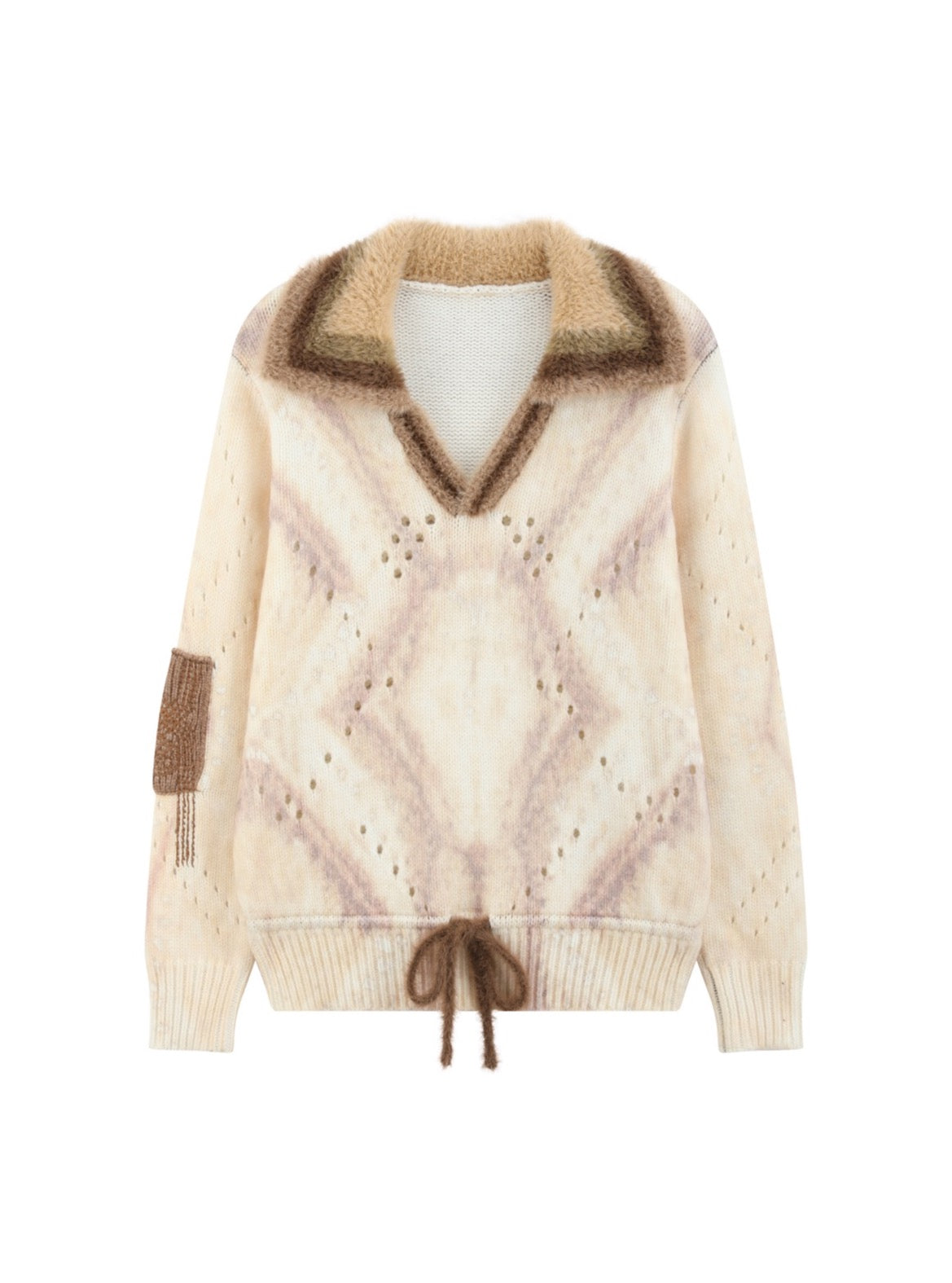 Cream Diamond Knit Sweater — front view