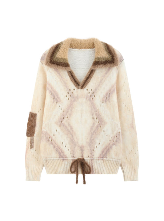 Cream Diamond Knit Sweater — front view
