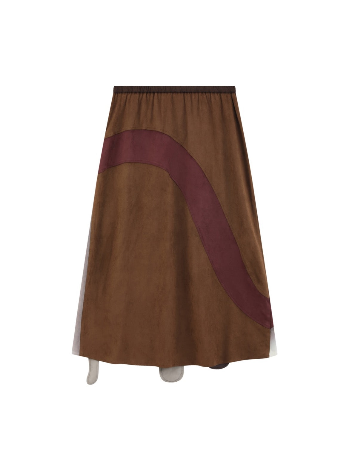 Skirt Amanjena — Back view with curved burgundy panel and gathered waistband