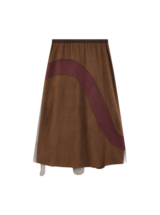 Skirt Amanjena — Back view with curved burgundy panel and gathered waistband